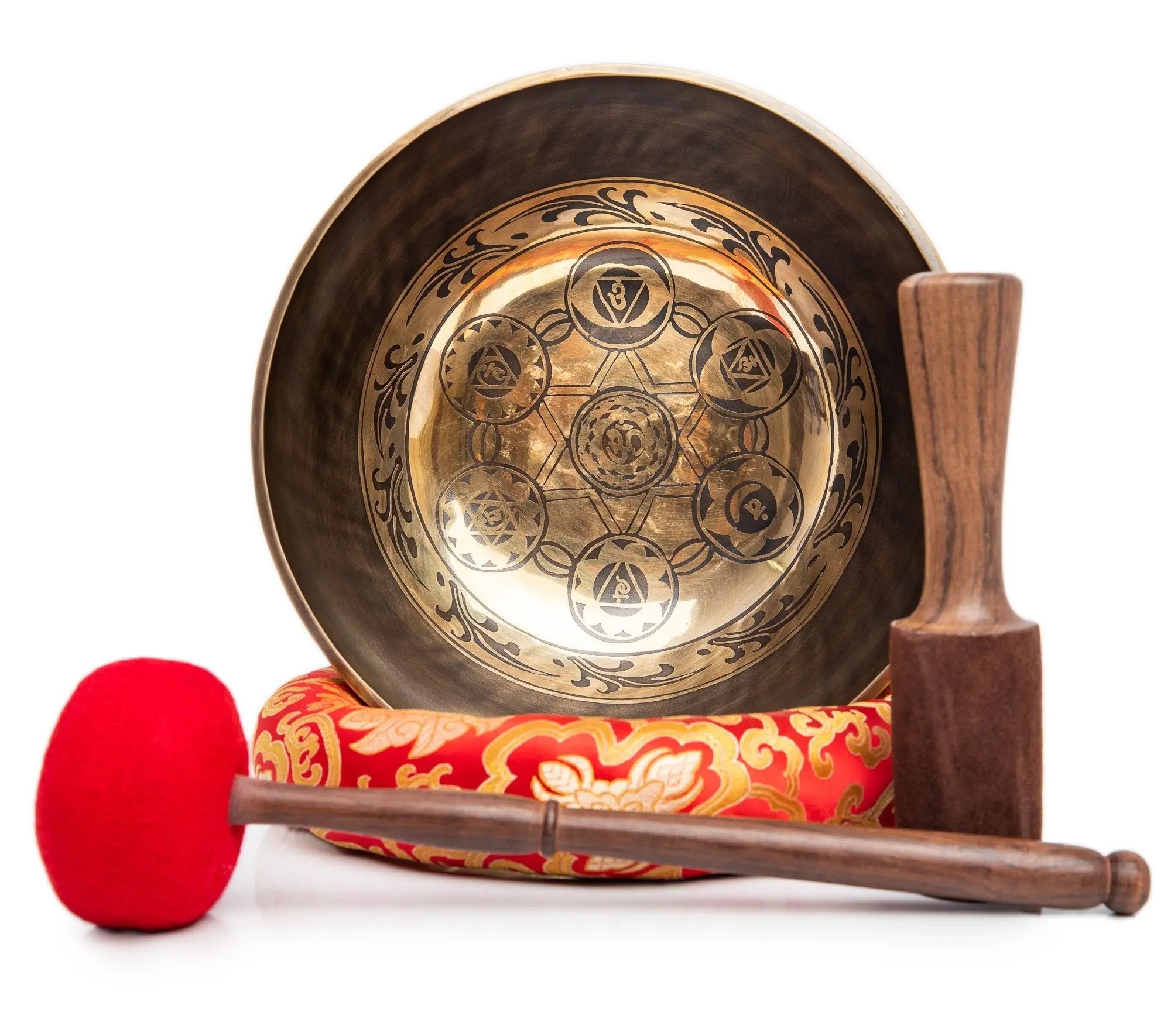 Large 11-Inch Chakra Design Tibetan Singing Bowl Set
