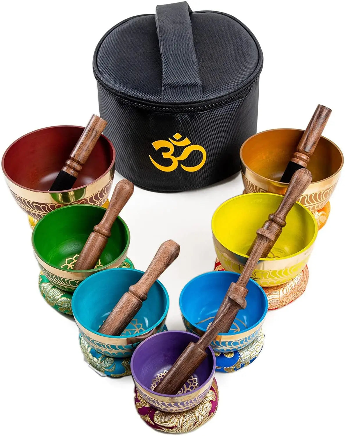 Colorful Chakra Singing Bowl Set of 7 with Carry Box for Meditation & Mindfulness