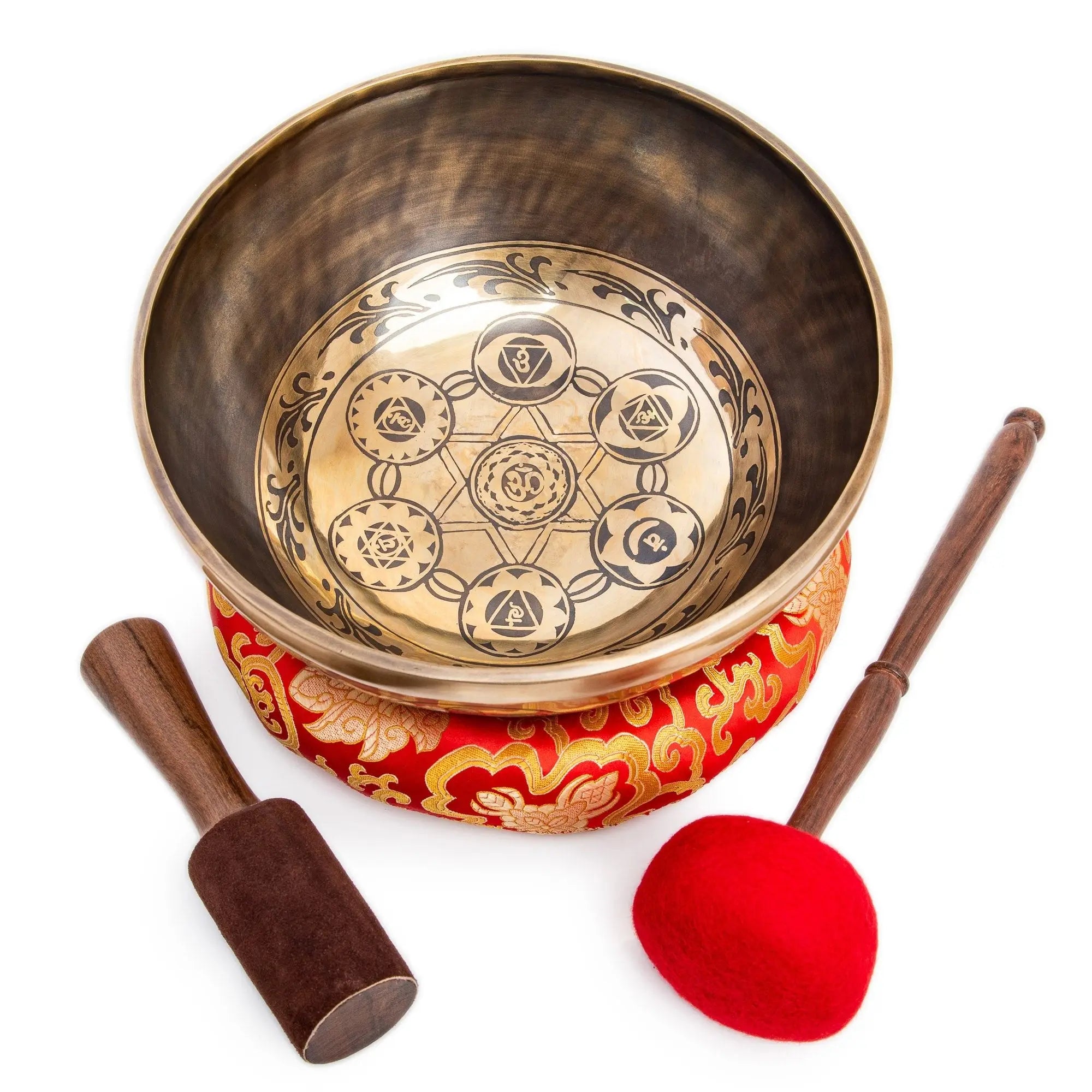 Large 11-Inch Chakra Design Tibetan Singing Bowl Set